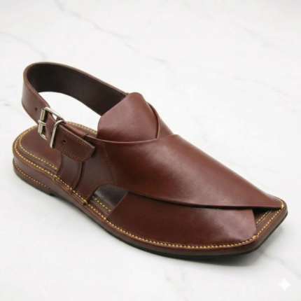 Handcrafted Brown Leather Zardari Peshawari Chappal