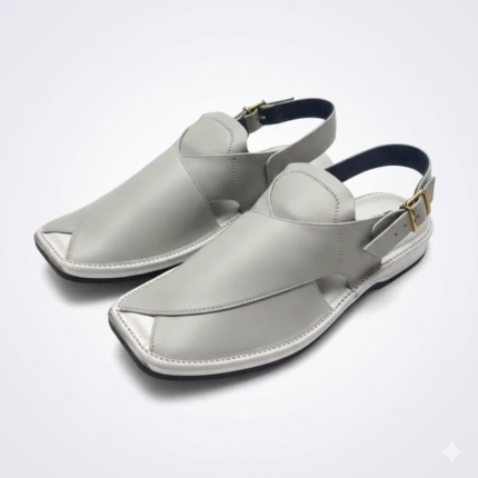 Handcrafted Off-White Leather Zardari Peshawari Chappal